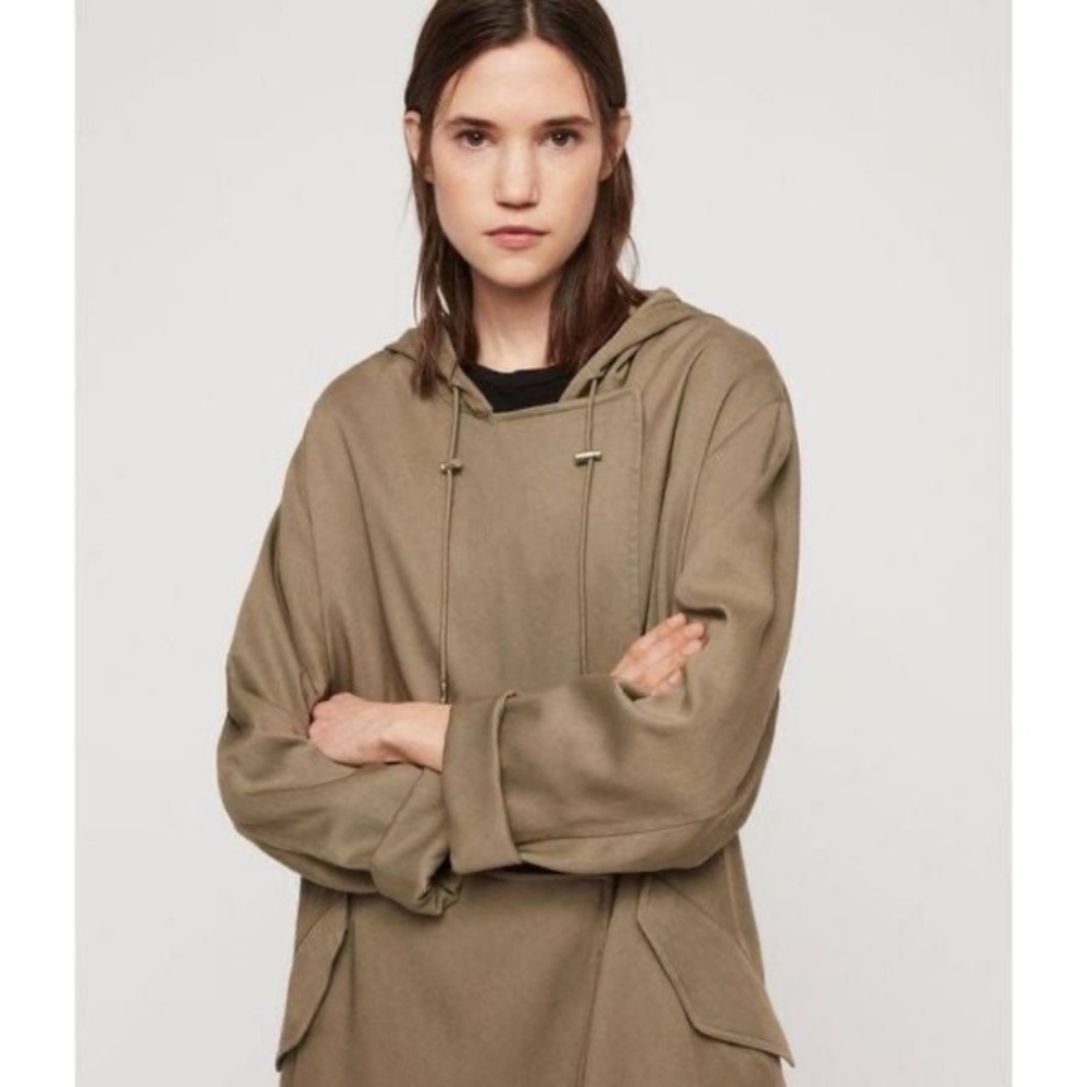 All Saints Beige trench coat long line hooded XSmall - Picture 2 of 12